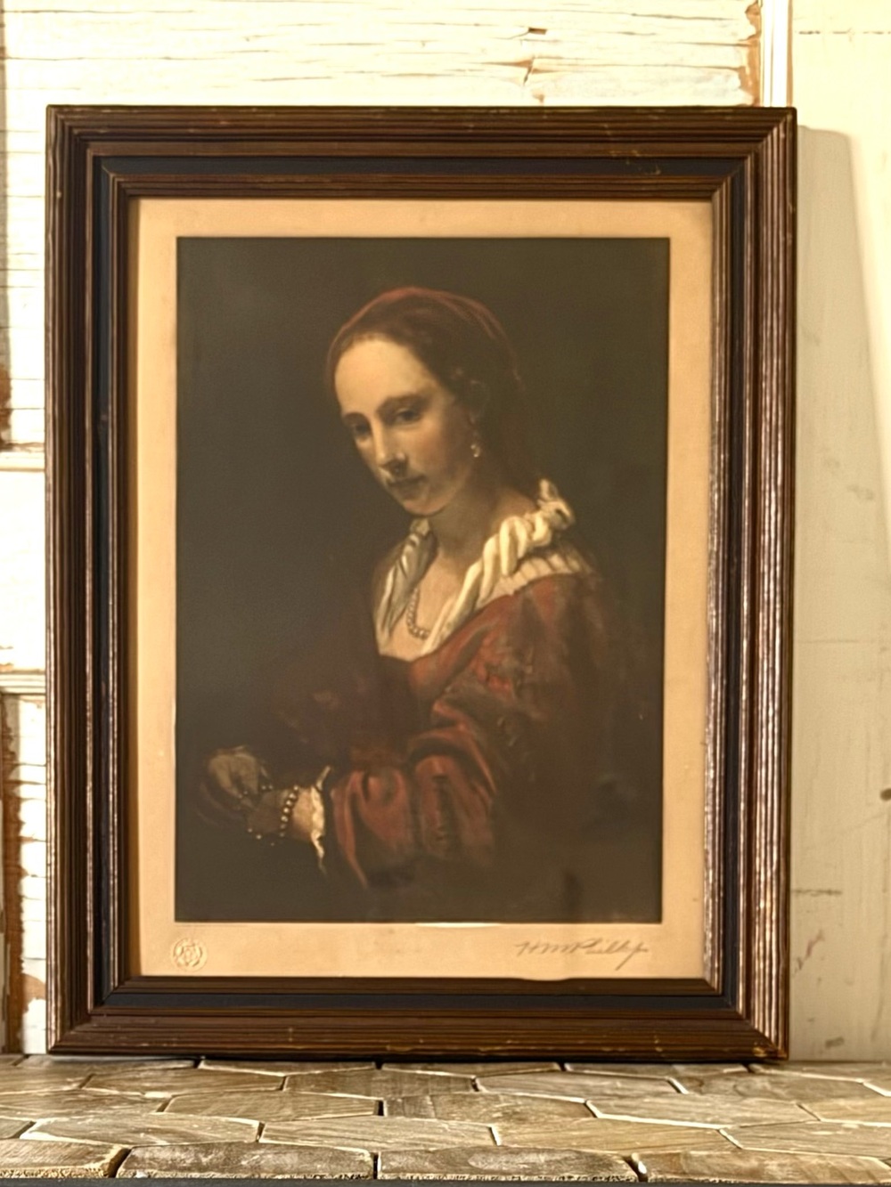 Antique Photogravure “Young Woman with a Pearl Necklace” Print,  Willem Drost